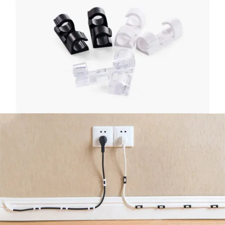 Self-Adhesive Cable Clips Organizer Drop Wire Holder Cord Management, Pack of 20, Transparent