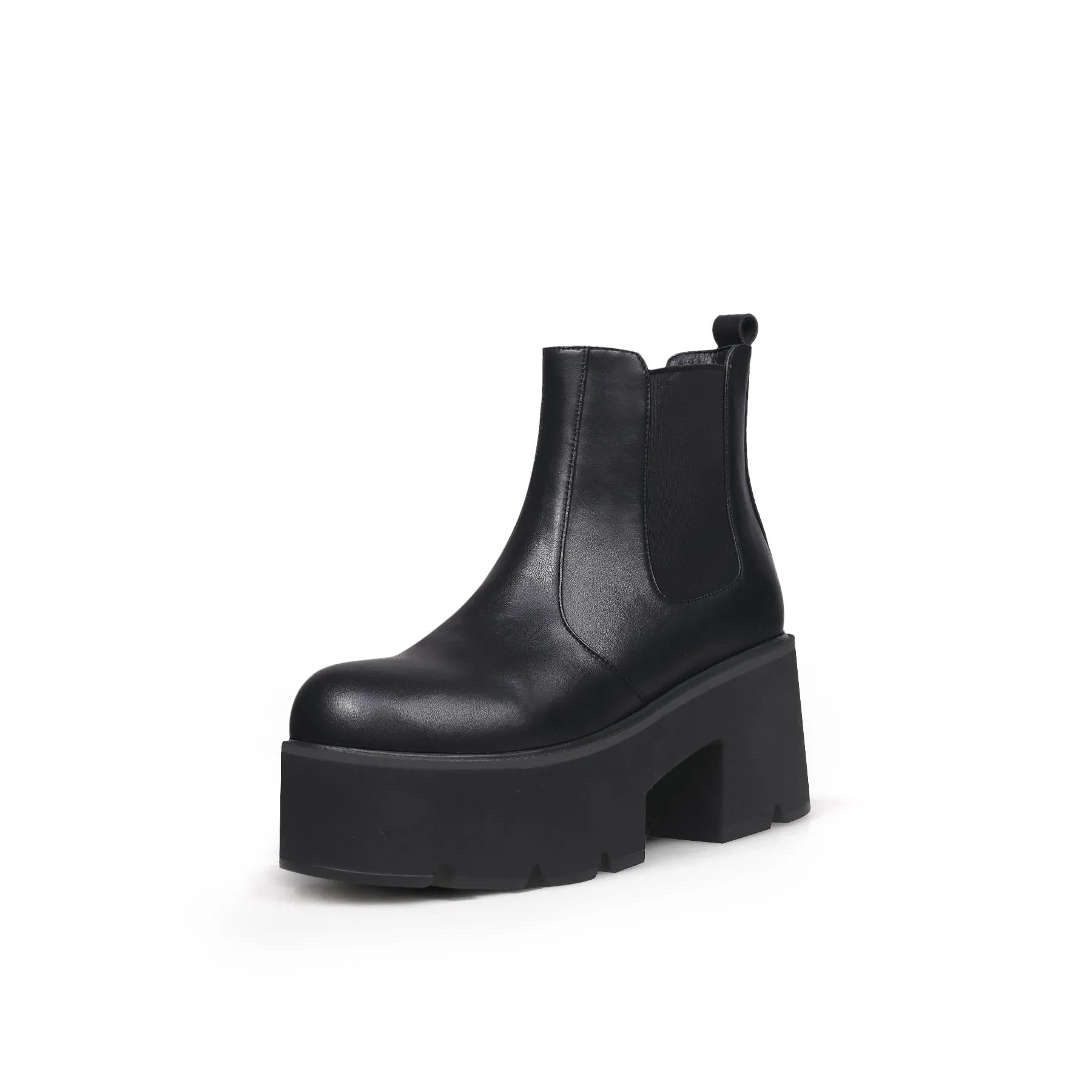 Thick Heel Paneled Black Platform Boots