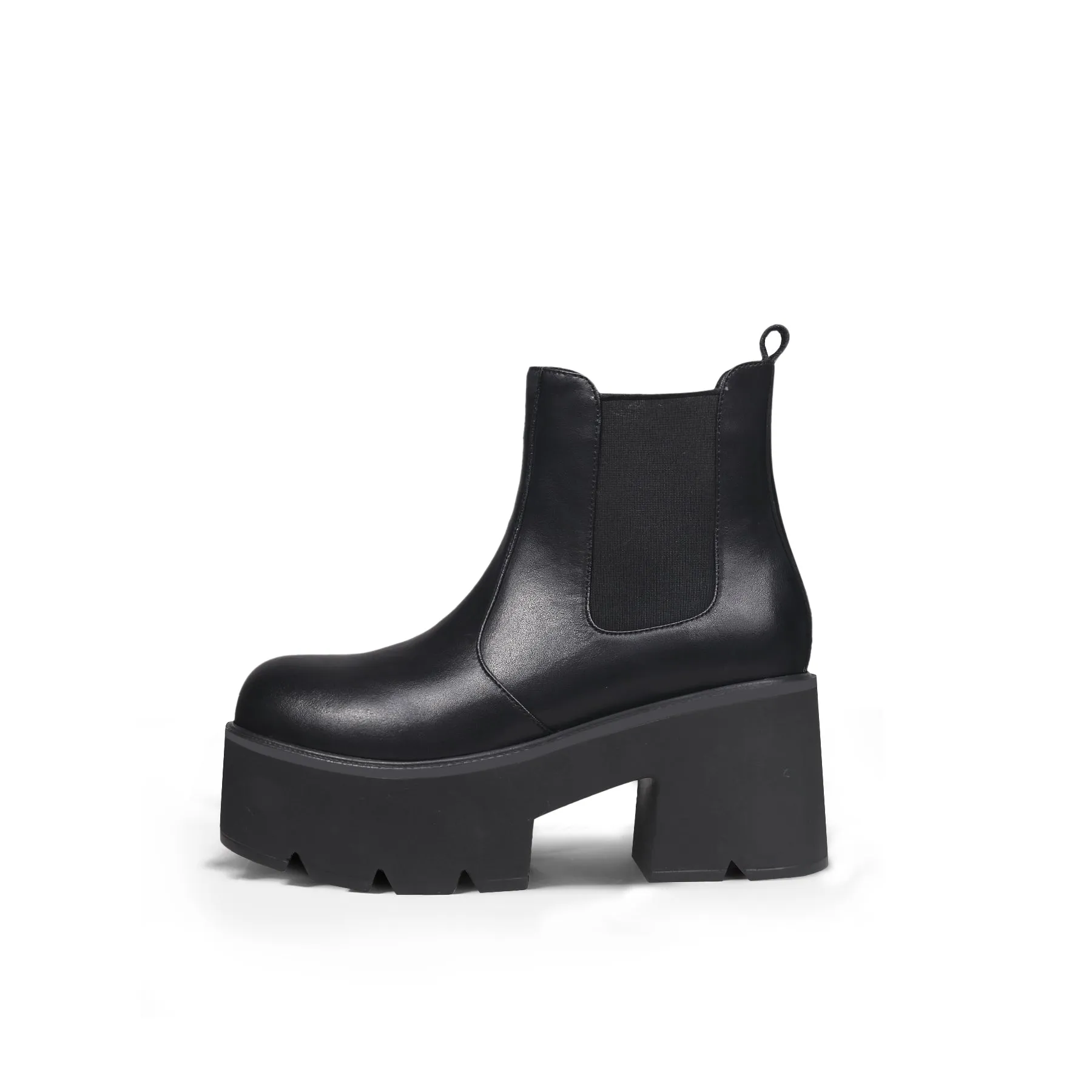 Thick Heel Paneled Black Platform Boots