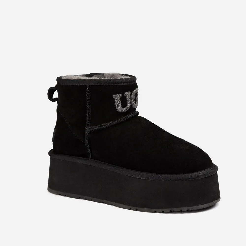 Ugg Classic Platform Knit Logo Mini Boots (Water Resistant) (5cm)