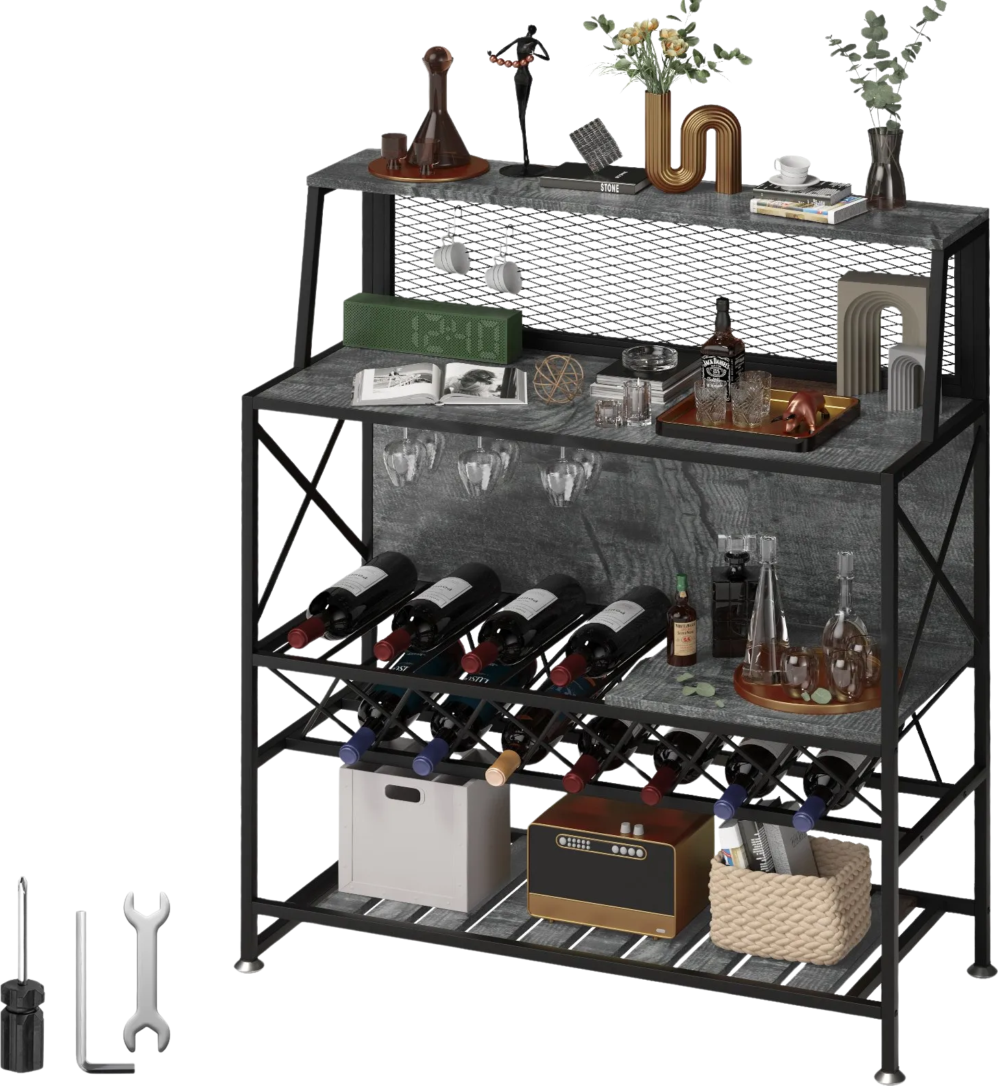 Vevor Bar Cabinet with Wine Rack and Glass Holder Industrial Liquor Storage Holds 12 Bottles New