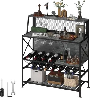 Vevor Bar Cabinet with Wine Rack and Glass Holder Industrial Liquor Storage Holds 12 Bottles New