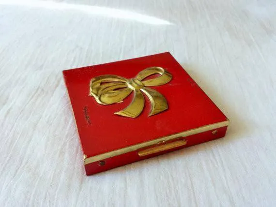 Vintage 1950s Red Brass and Enamel Compact