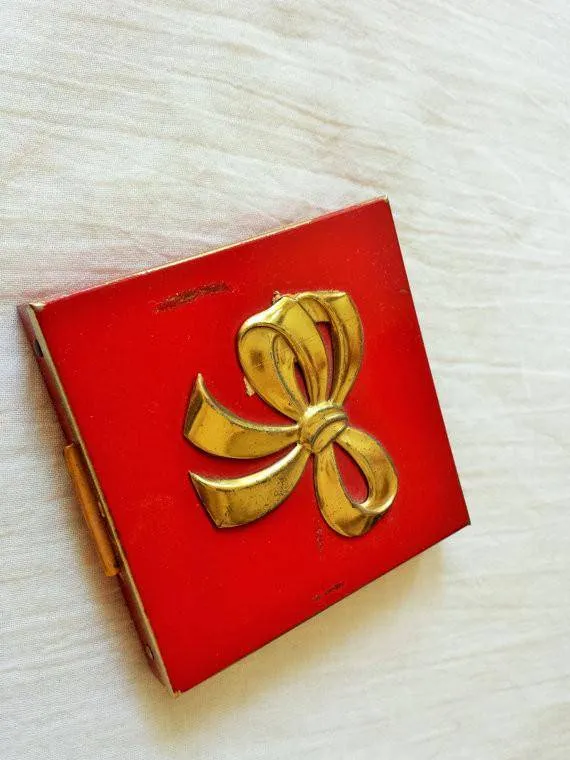 Vintage 1950s Red Brass and Enamel Compact