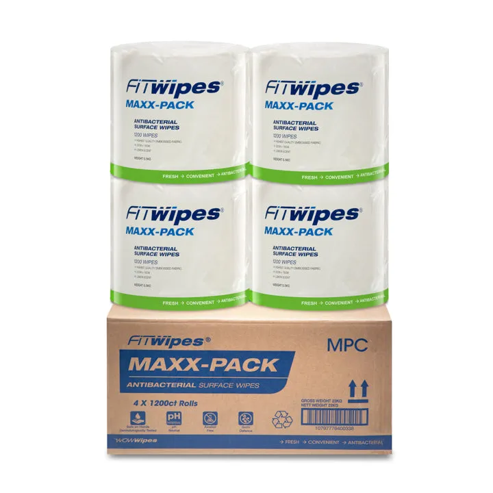 Wow Wipes MAXX-PACK Gym Wipes 4 Rolls x 1200 Wipes