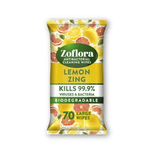 Zoflora Lemon Zing Multi-Surface Cleaning Wipes (70 Pack)